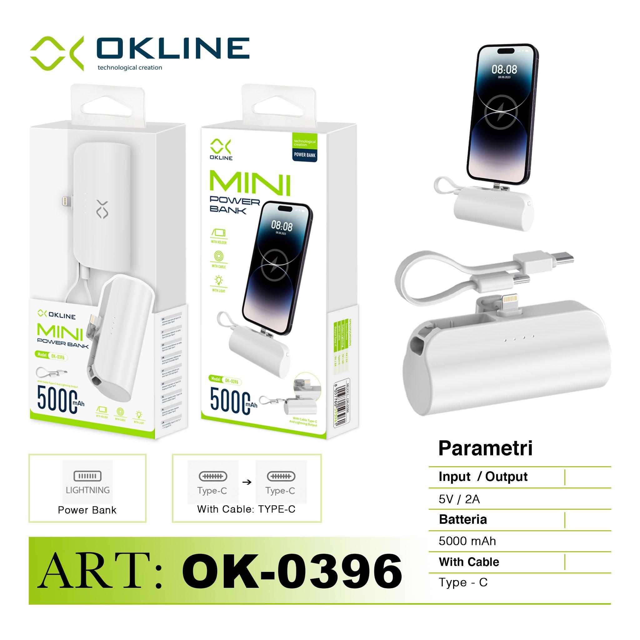 ART.OK-0396 OKLINE MINI POWER BANK 5000mAH CON TYPE-C CAVO E IPHONE LIGHTNING OUTPUT BIANCO - koseakasa