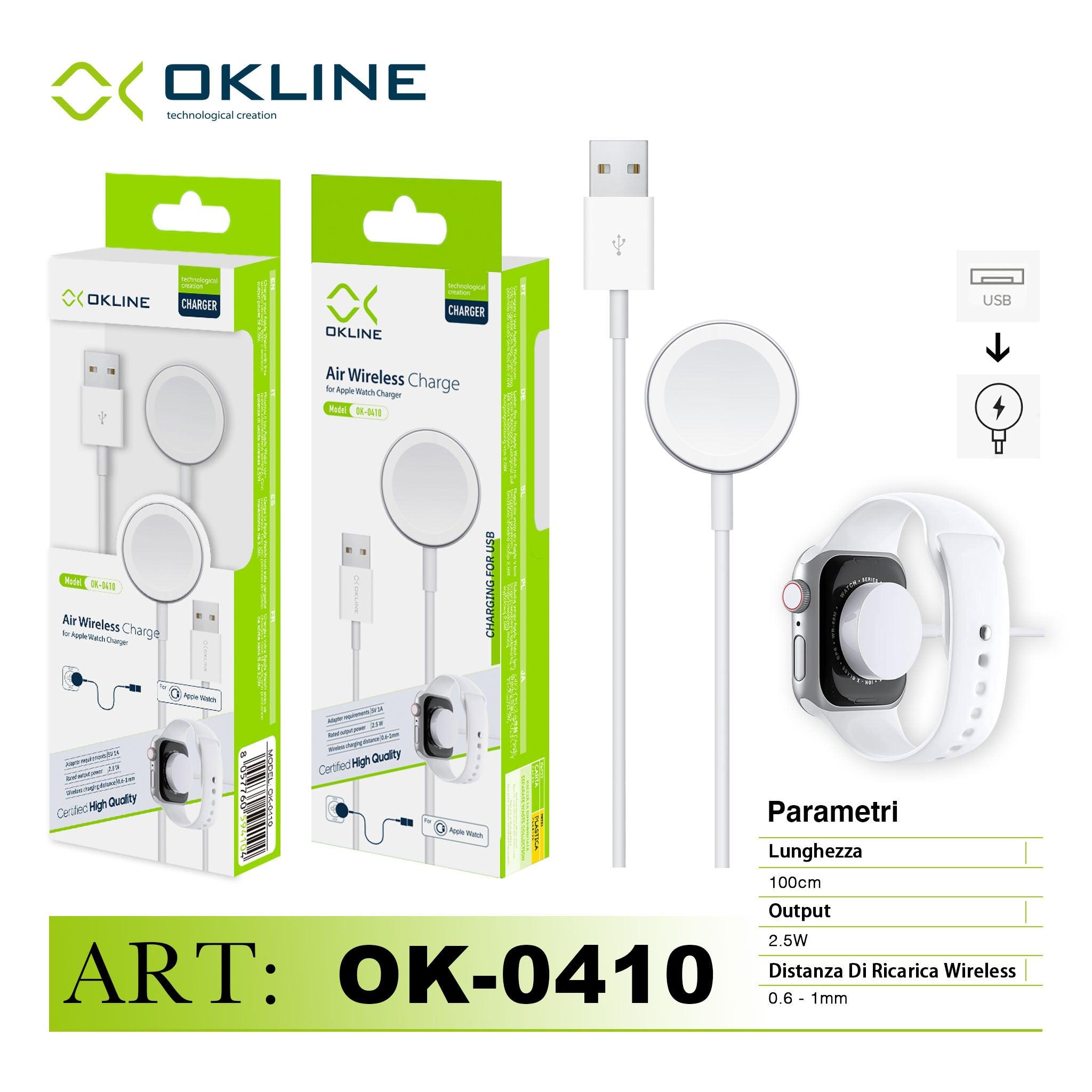 ART.OK-0410 OKLINE AIR WIRELESS APPLE WATCH CARICABATTERIE USB-A 2.5W BIANCO - koseakasa