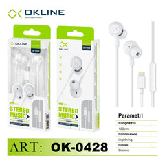 ART.OK-0428 OKLINE STEREO MUSIC AURICOLARE A FILO IPHONE LIGHTNING BIANCO - koseakasa