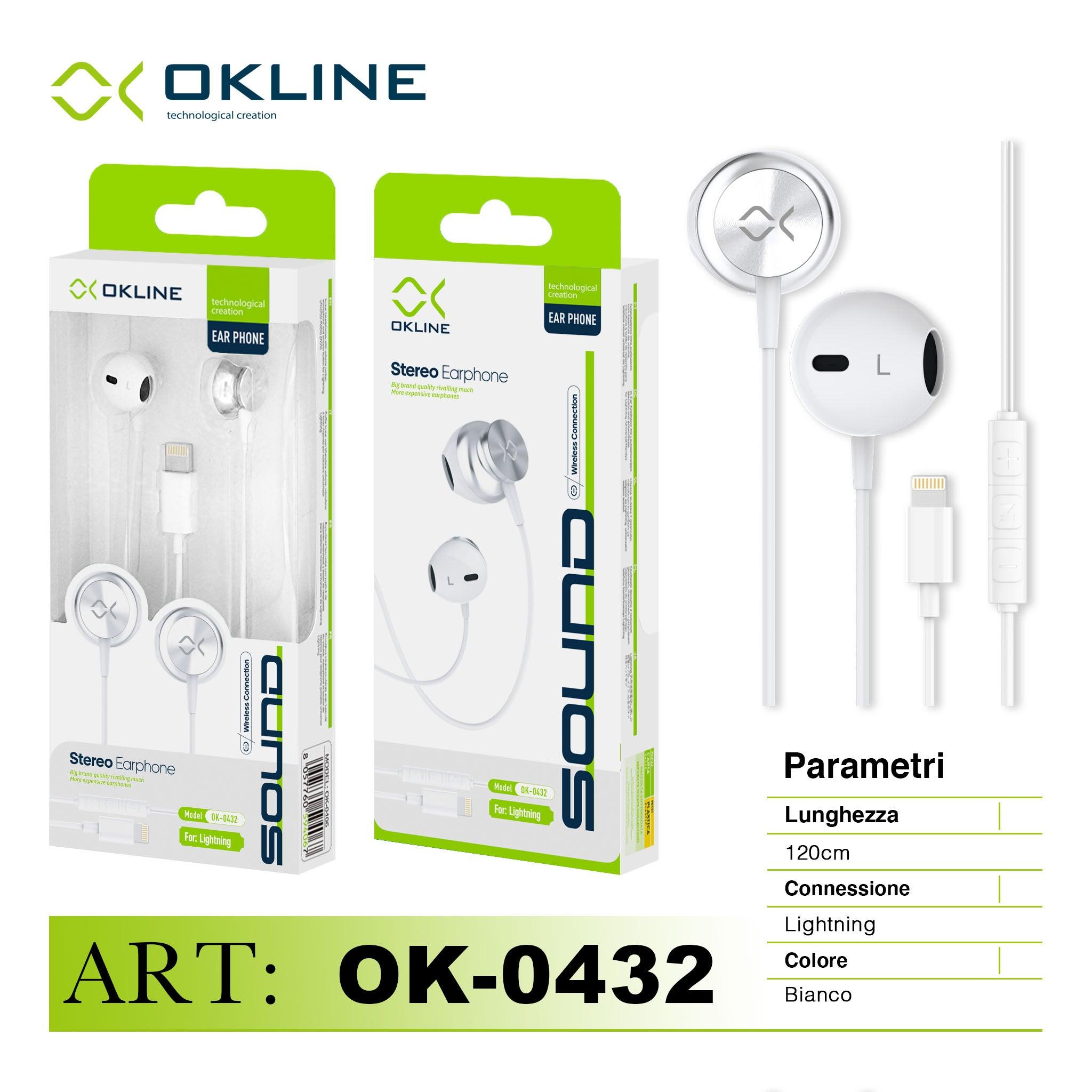 ART.OK-0432 OKLINE STEREO AURICOLARE A FILO IPHONE LIGHTNING BIANCO-GRIGIO - koseakasa