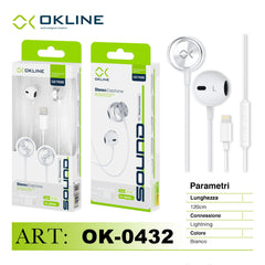 ART.OK-0432 OKLINE STEREO AURICOLARE A FILO IPHONE LIGHTNING BIANCO-GRIGIO - koseakasa