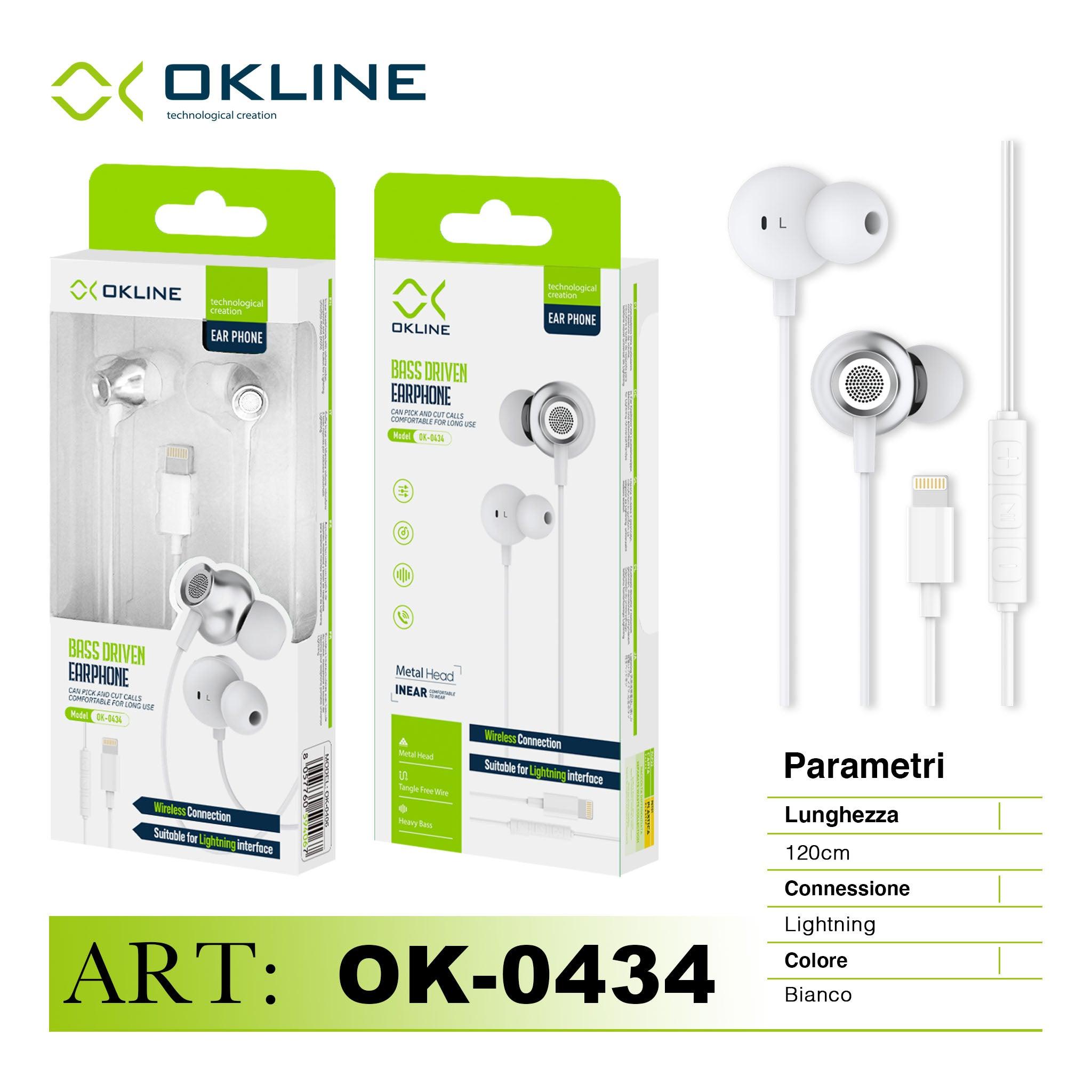 ART.OK-0434 OKLINE BASS DRIVEN AURICOLARE A FILO IPHONE LIGHTNING BIANCO-GRIGIO - koseakasa
