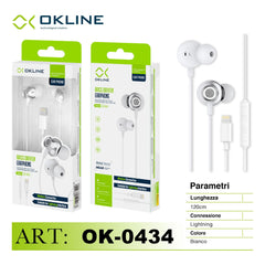 ART.OK-0434 OKLINE BASS DRIVEN AURICOLARE A FILO IPHONE LIGHTNING BIANCO-GRIGIO - koseakasa