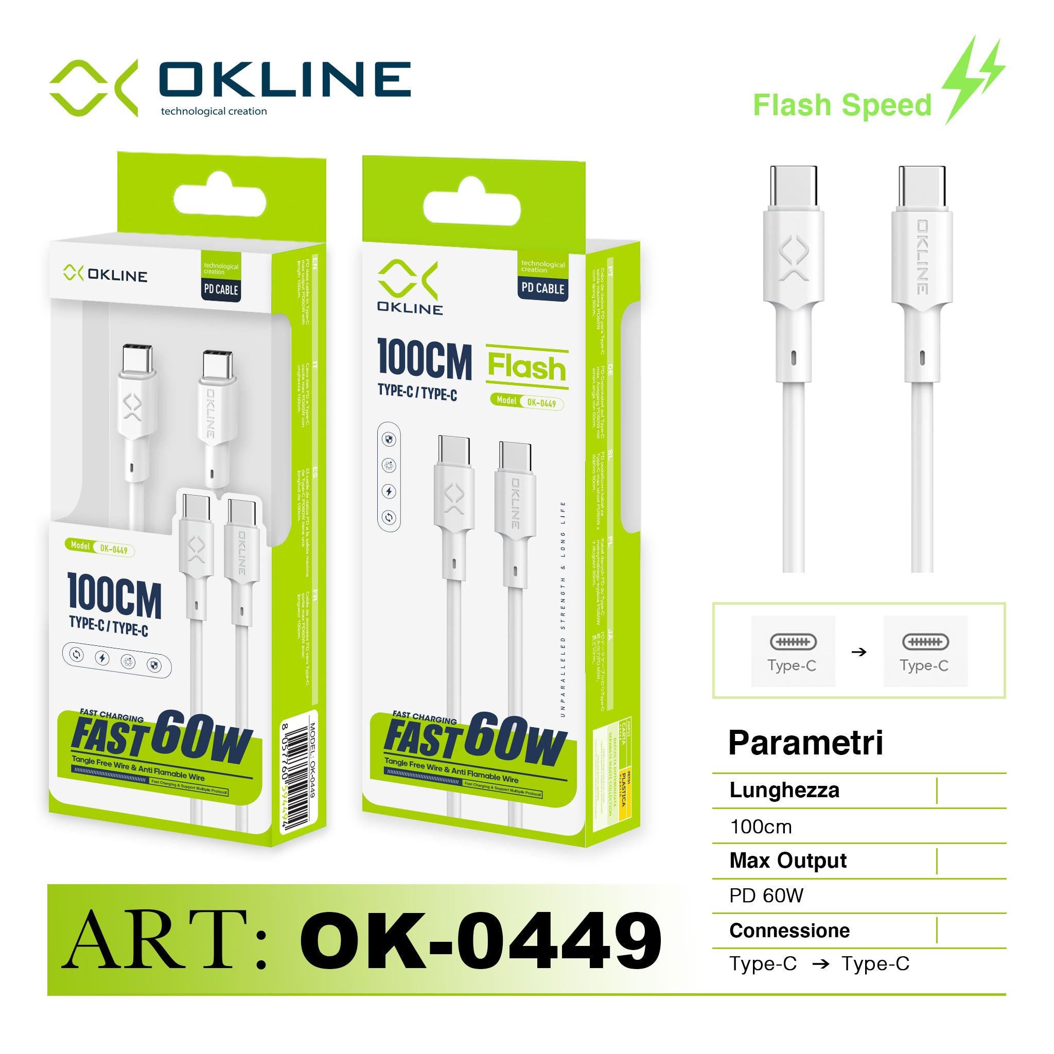 ART.OK-0449 OKLINE Type-C Type-C Cavo 60W100cm Bianco - koseakasa