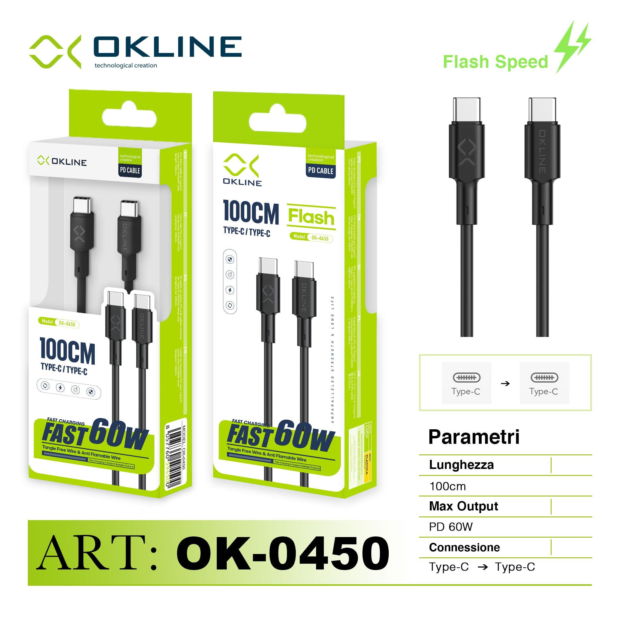 ART.OK-0450 OKLINE Type-C Type-C Cavo 60W100cm Nero - koseakasa