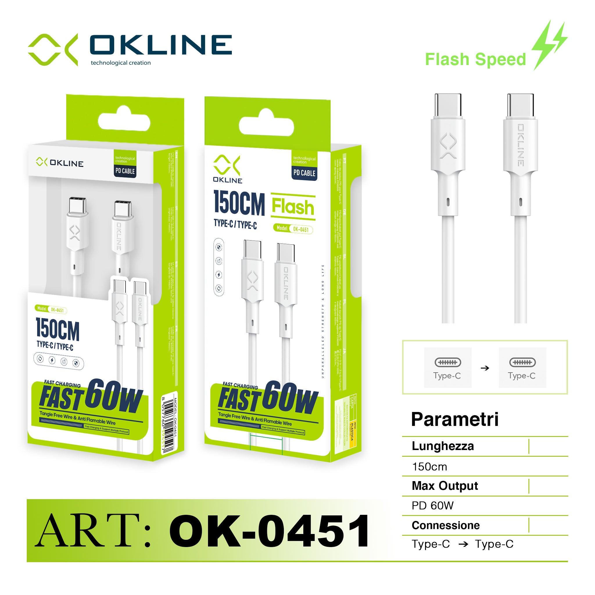 ART.OK-0451 OKLINE Type-C Type-C Cavo 60W150cm Bianco - koseakasa