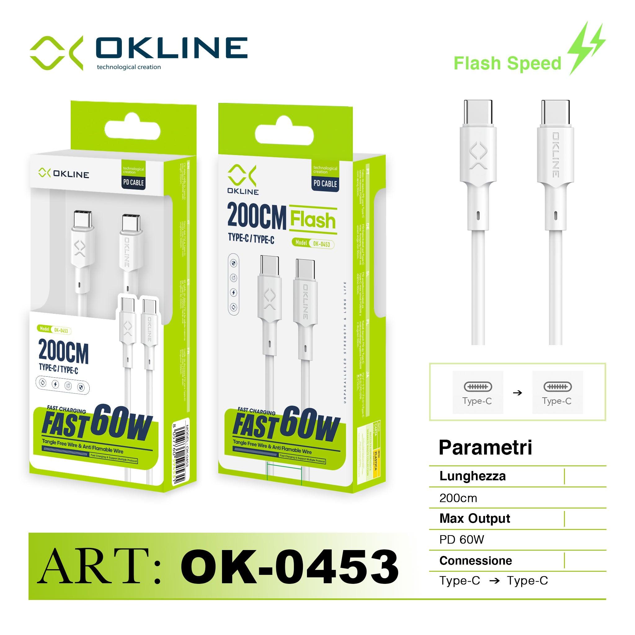 ART.OK-0453 OKLINE Type-C Type-C Cavo 60W200cm Bianco - koseakasa