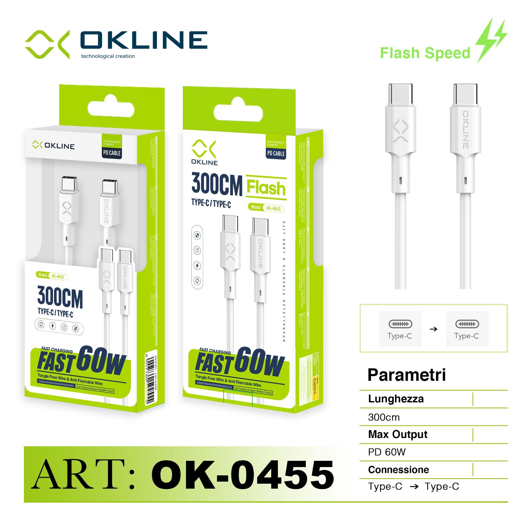 ART.OK-0455 OKLINE Type-C Type-C Cavo 60W300cm Bianco - koseakasa