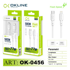 ART.OK-0456 OKLINE Type-C Iphone Lightning Cavo 27W50cm Bianco - koseakasa