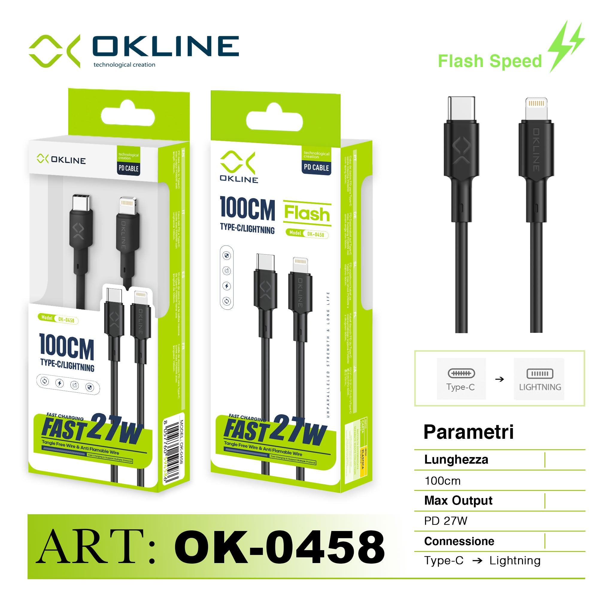 ART.OK-0458 OKLINE Type-C Iphone Lightning Cavo 27W100cm Nero - koseakasa
