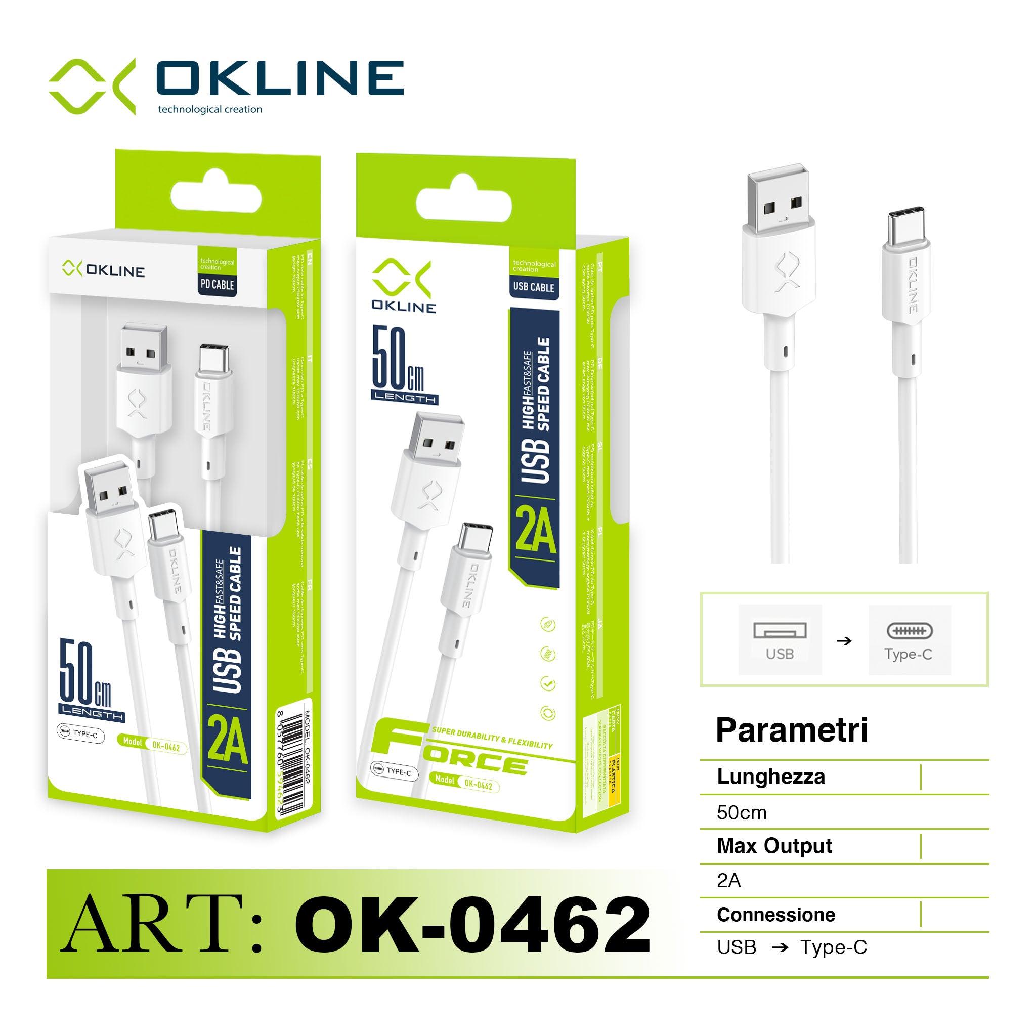 ART.OK-0462 OKLINE Type-C USB Cavo 2A 50cm Bianco - koseakasa