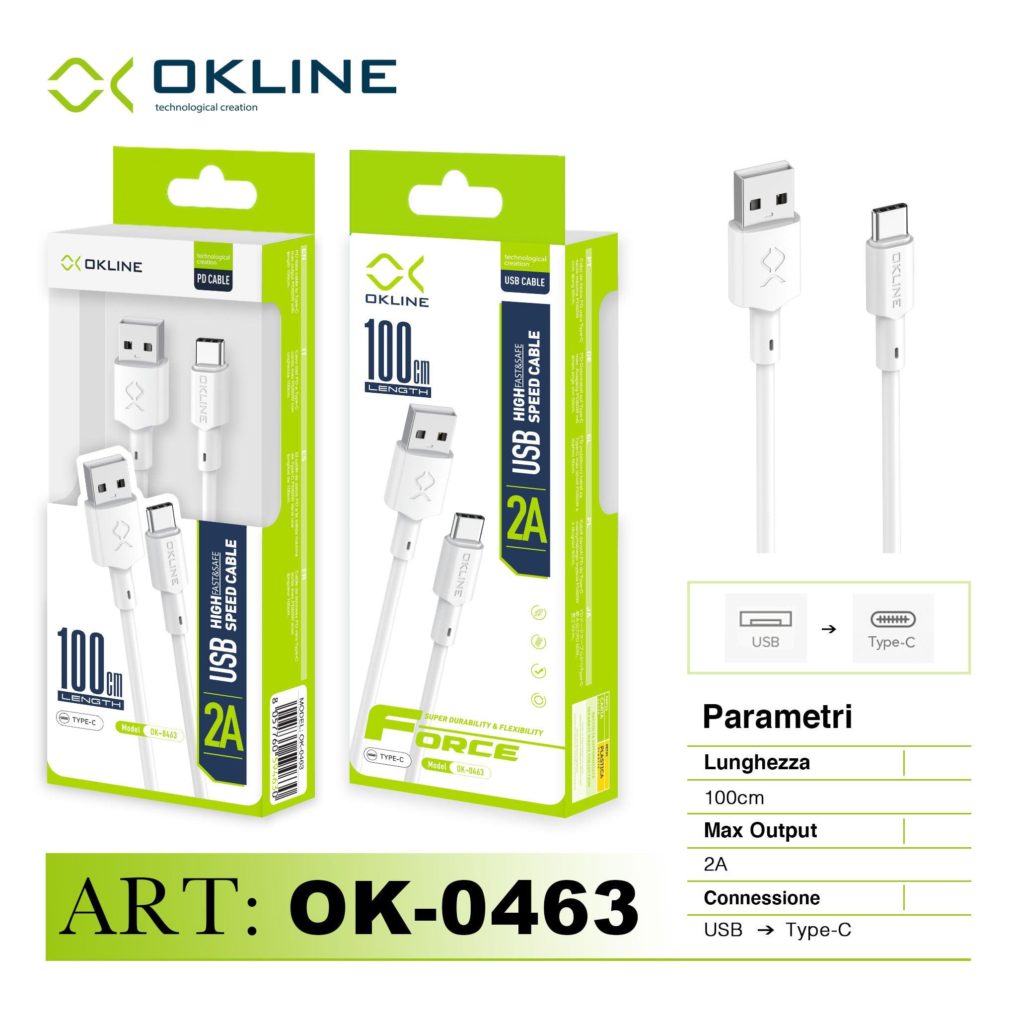 ART.OK-0463 OKLINE Type-C USB Cavo 2A 100cm Bianco - koseakasa