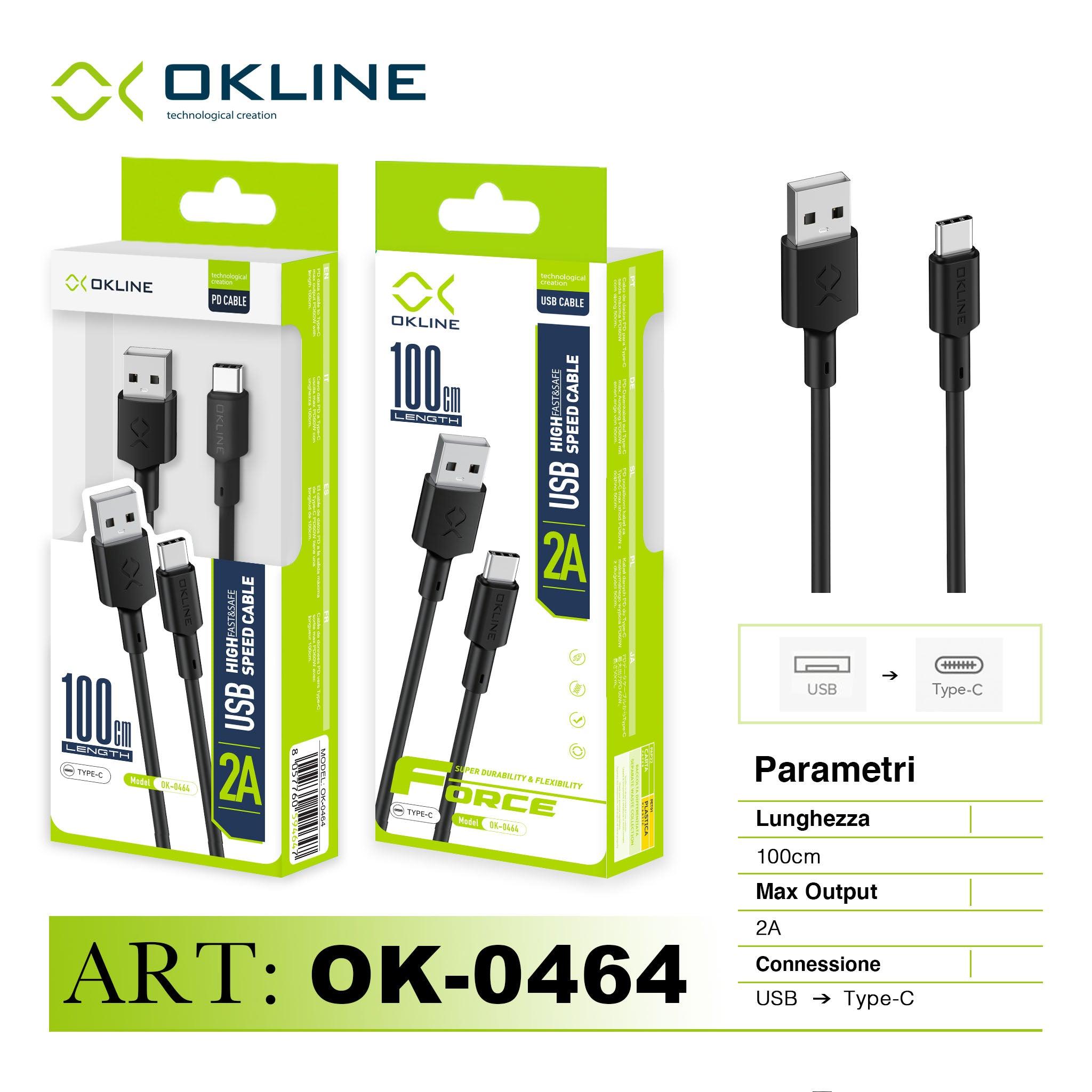 ART.OK-0464 OKLINE Type-C USB Cavo 2A 100cm Nero - koseakasa