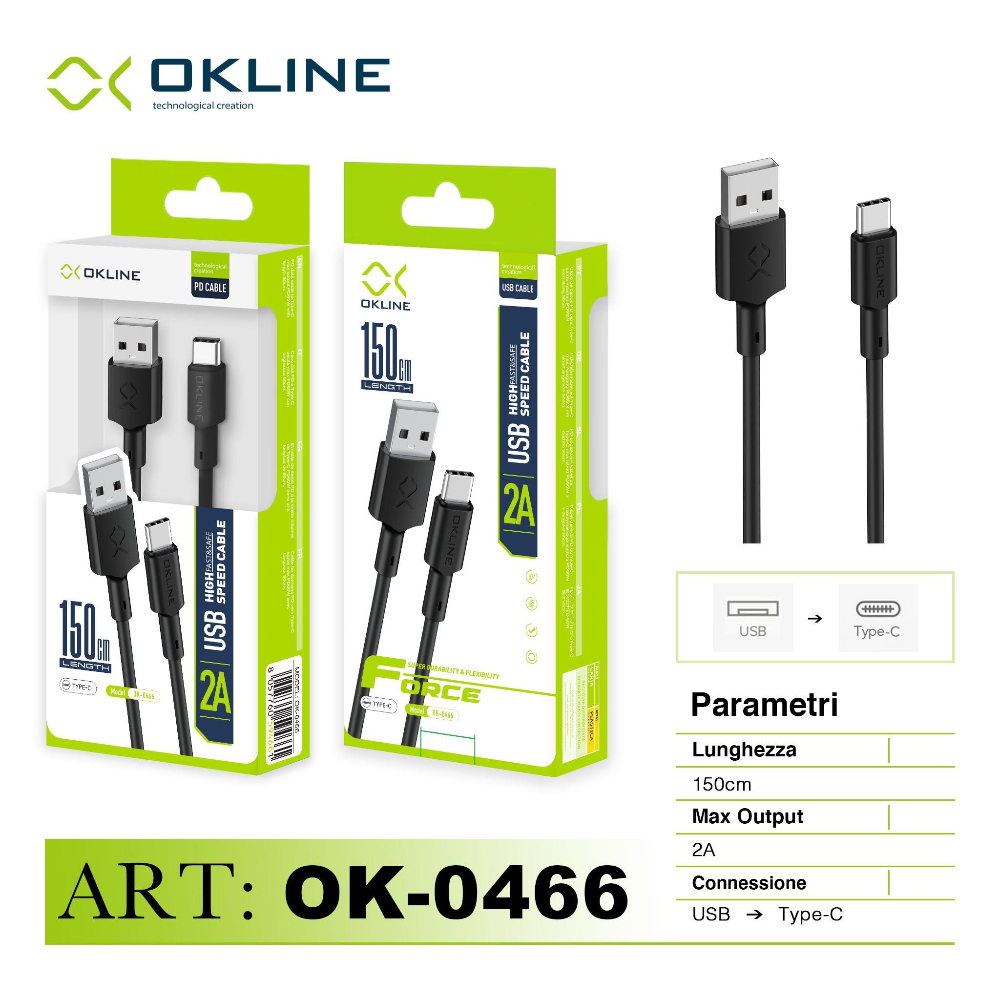 ART.OK-0466 OKLINE Type-C USB Cavo 2A 150cm Nero - koseakasa