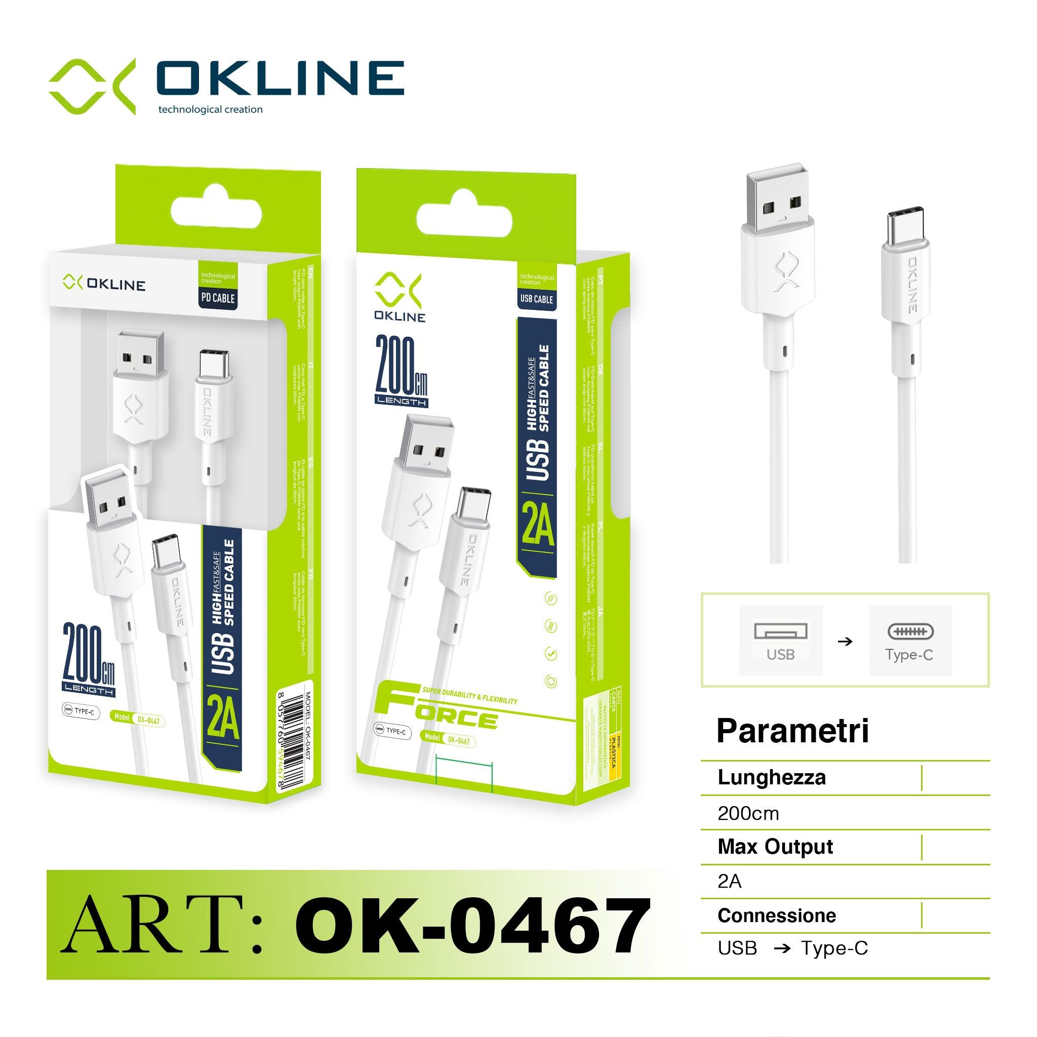 ART.OK-0467 OKLINE Type-C USB Cavo 2A 200cm Bianco - koseakasa