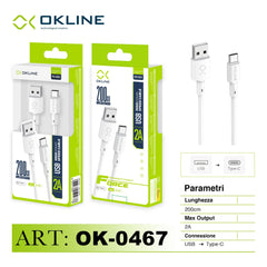 ART.OK-0467 OKLINE Type-C USB Cavo 2A 200cm Bianco - koseakasa