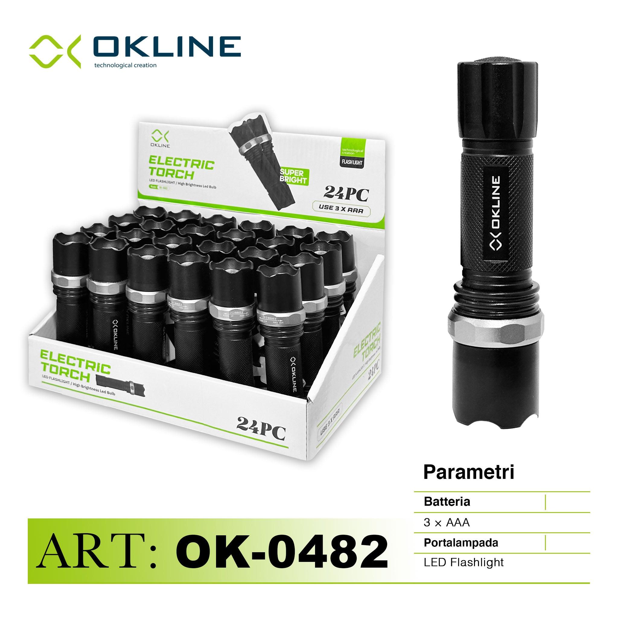 ART.OK-0482 OKLINE LED ELECTRIC TORCIA PORTATILE IMPERMEABILE NERO - koseakasa