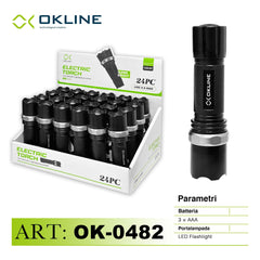 ART.OK-0482 OKLINE LED ELECTRIC TORCIA PORTATILE IMPERMEABILE NERO - koseakasa