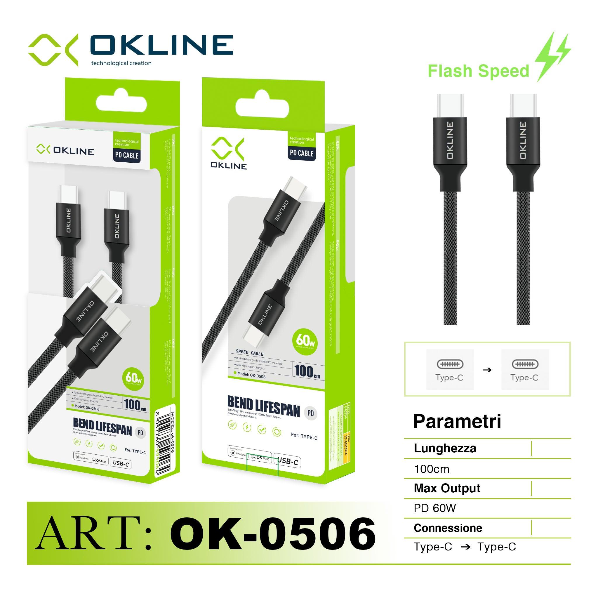 ART.OK-0506 OKLINE Type-C Type-C Cavo intrecciato Bend Lifespan PD 60W 100cm Nero - koseakasa