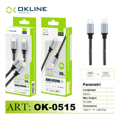 ART.OK-0515 OKLINE Type-C Iphone Lightning Cavo intrecciato Bend Lifespan PD 20W 200cm Argento - koseakasa