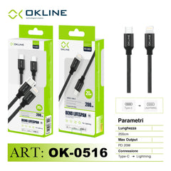 ART.OK-0516 OKLINE Type-C Iphone Lightning Cavo intrecciato Bend Lifespan PD 20W 200cm Nero - koseakasa