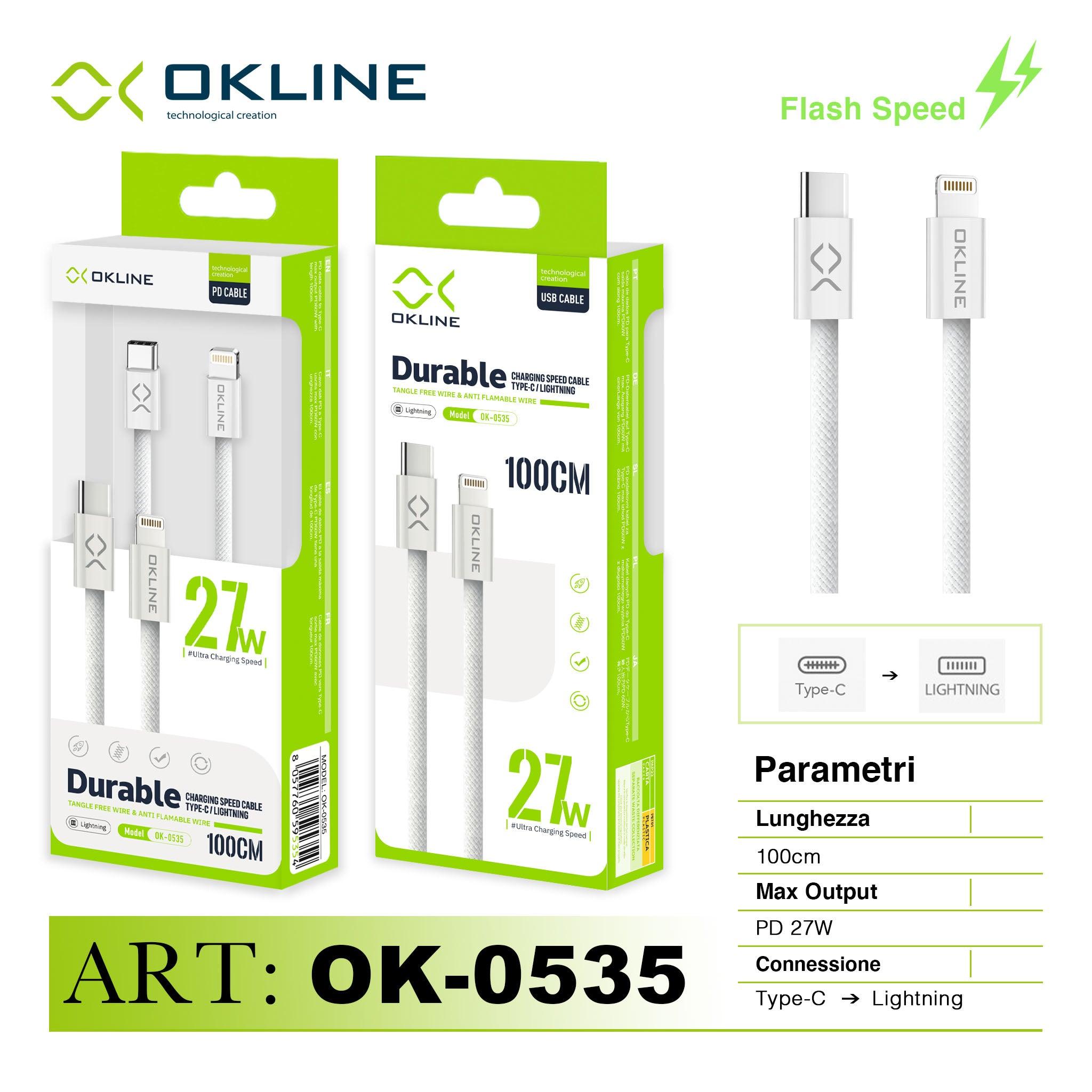 ART.OK-0535 OKLINE Type-C Lightning Cavo 27W200cm Bianco - koseakasa
