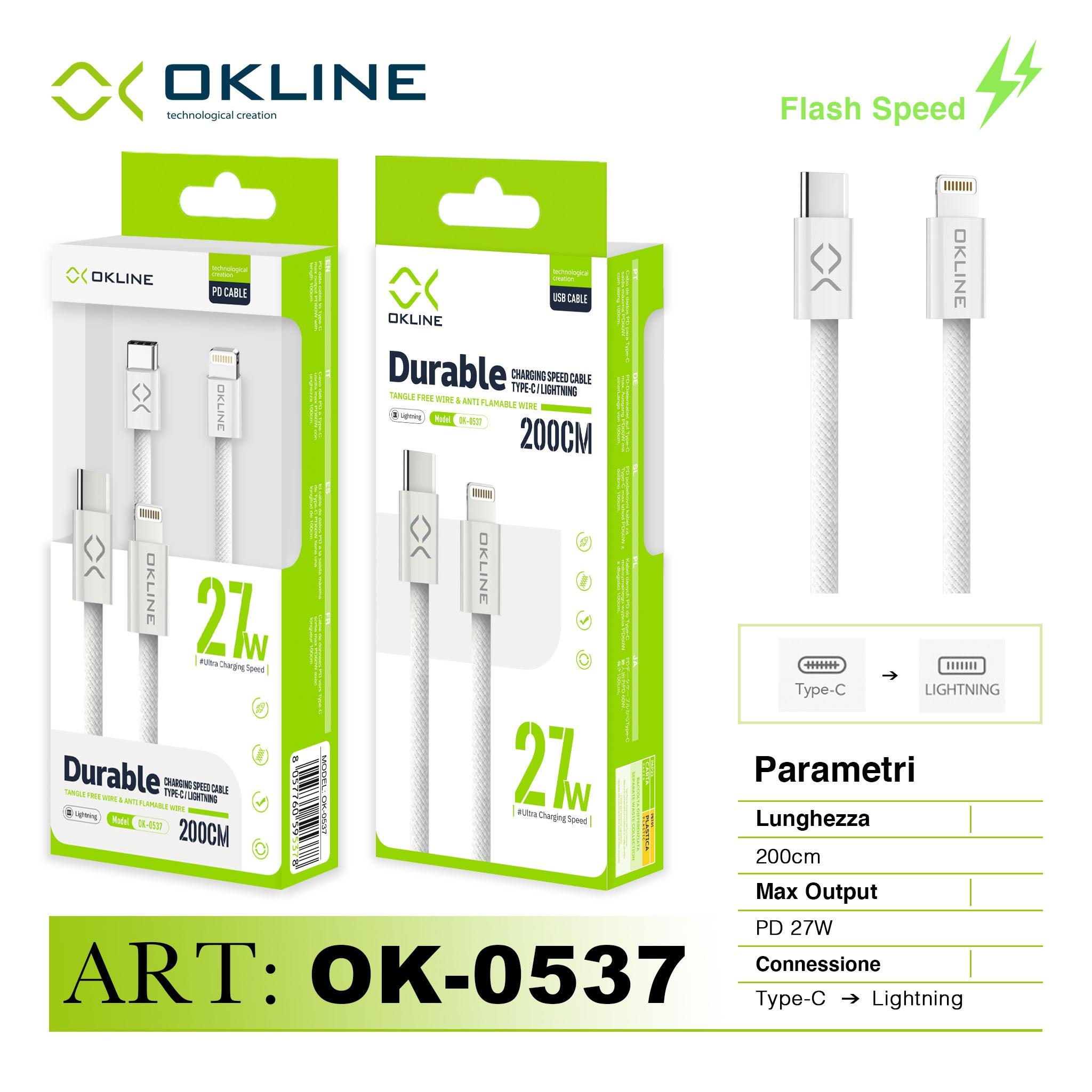 ART.OK-0537 OKLINE Type-C Lightning Cavo 27W100cm Bianco - koseakasa