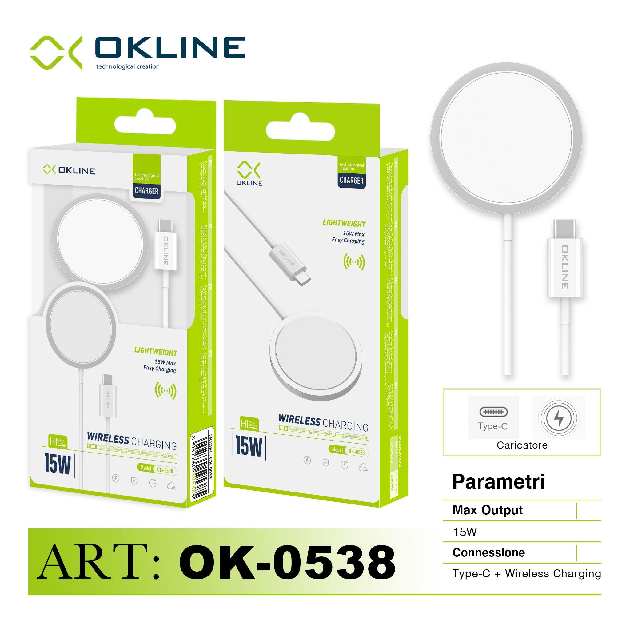 ART.OK-0538 OKLINE CARICATORE WIRELESS TYPE-C 15W BIANCO - koseakasa