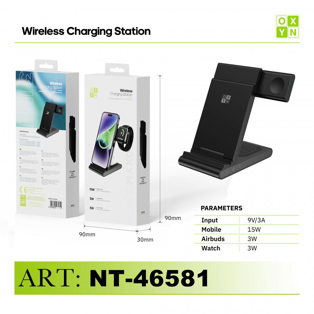ART.NT-46581 OXYN Dock di Ricarica Wireless Iphone/AirPods/Apple Watch Con Type-C Type-C Cavo Nero - koseakasa