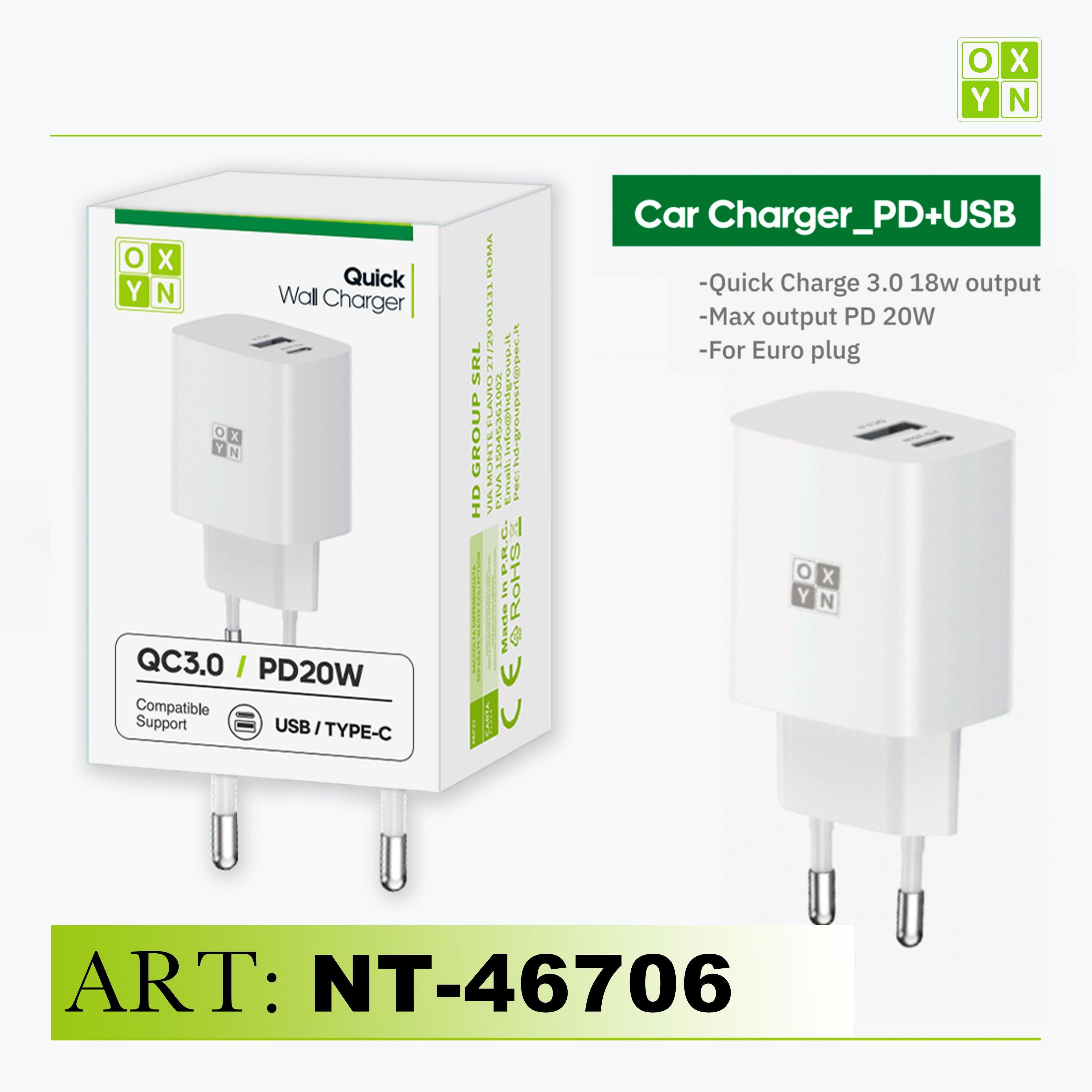 ART.NT-46706 OXYN Caricatore da muro QC3.0 18W e PD20W Bianco - koseakasa