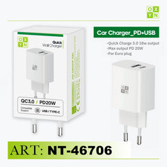 ART.NT-46706 OXYN Caricatore da muro QC3.0 18W e PD20W Bianco - koseakasa