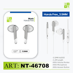 ART.NT-46708 OXYN MUSIC AURICOLARE A FILO 3.5MM BIANCO - koseakasa