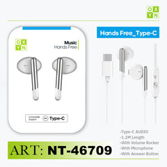 ART.NT-46709 OXYN MUSIC AURICOLARE A FILO TYPE-C BIANCO - koseakasa