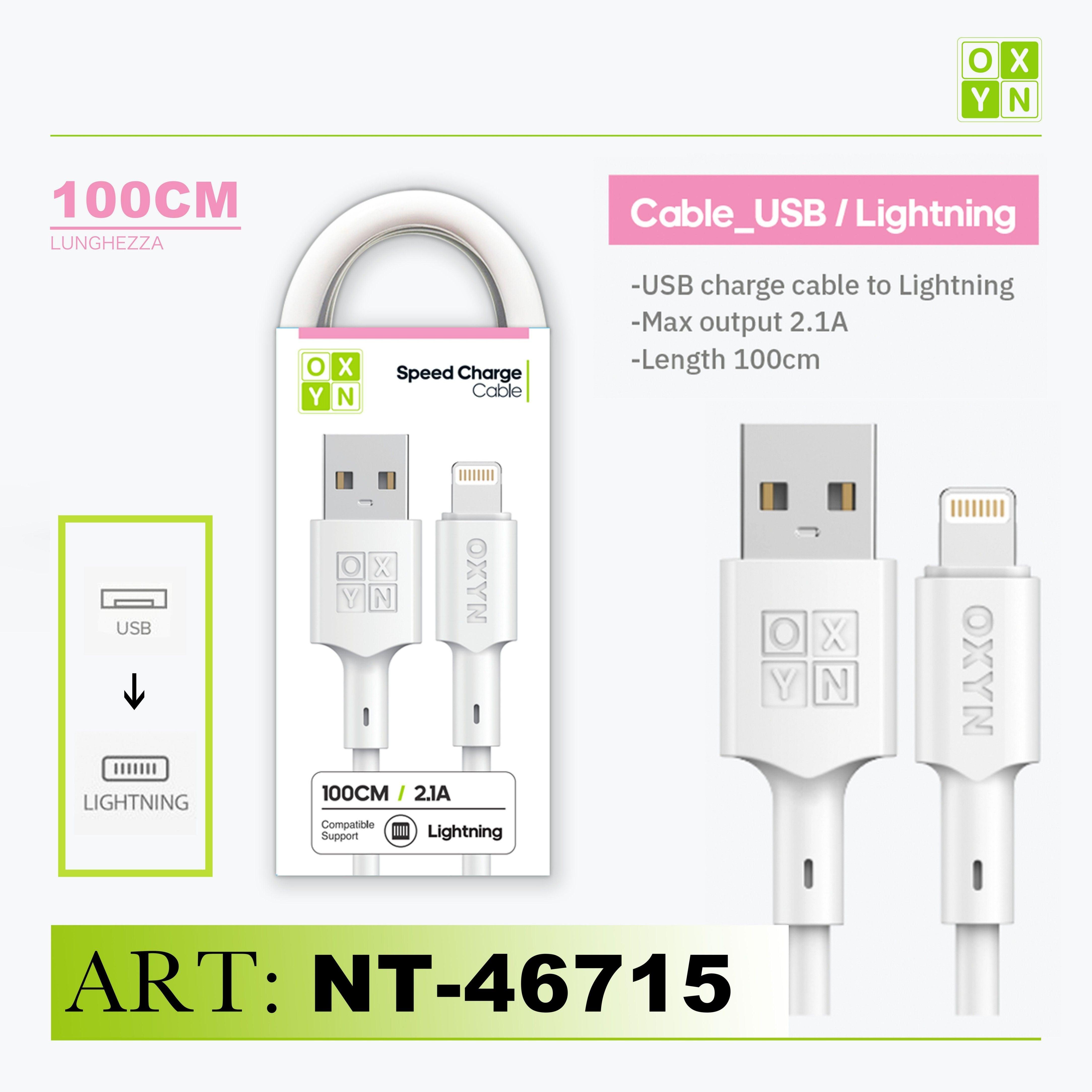 ART.NT-46715/1 OXYN Iphone Lightning USB Cavo 2.1A 100cm Bianco - koseakasa