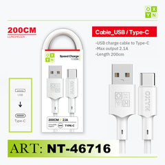 ART.NT-46716/2 OXYN Type-C USB Cavo 2.1A 200cm Bianco - koseakasa