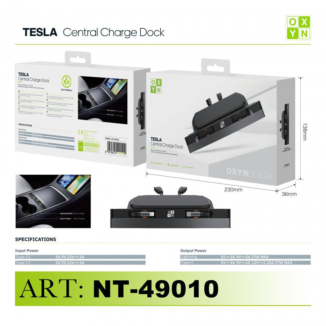 ART.NT-49010 OXYN DOCK ESPANSIONE RICARICA LIGHTNING E TYPE-C PER TESLA MODEL 3/Y NERO - koseakasa