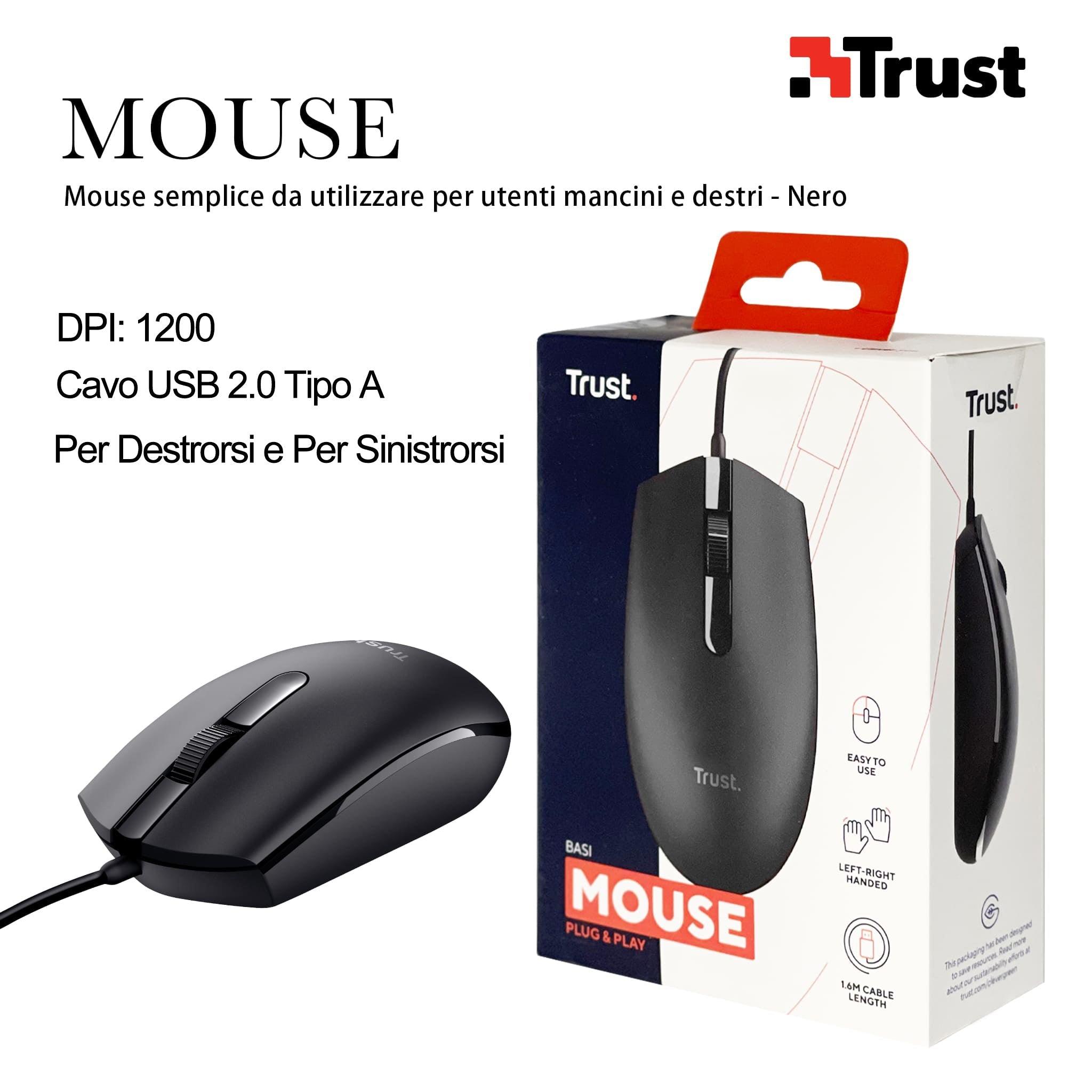 MOUSE CON FILO BASI NERO TRUST ART.24271 BL1 - koseakasa