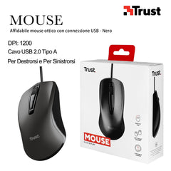MOUSE CON FILO OTTICO NERO TRUST ART.24657 BL1 - koseakasa