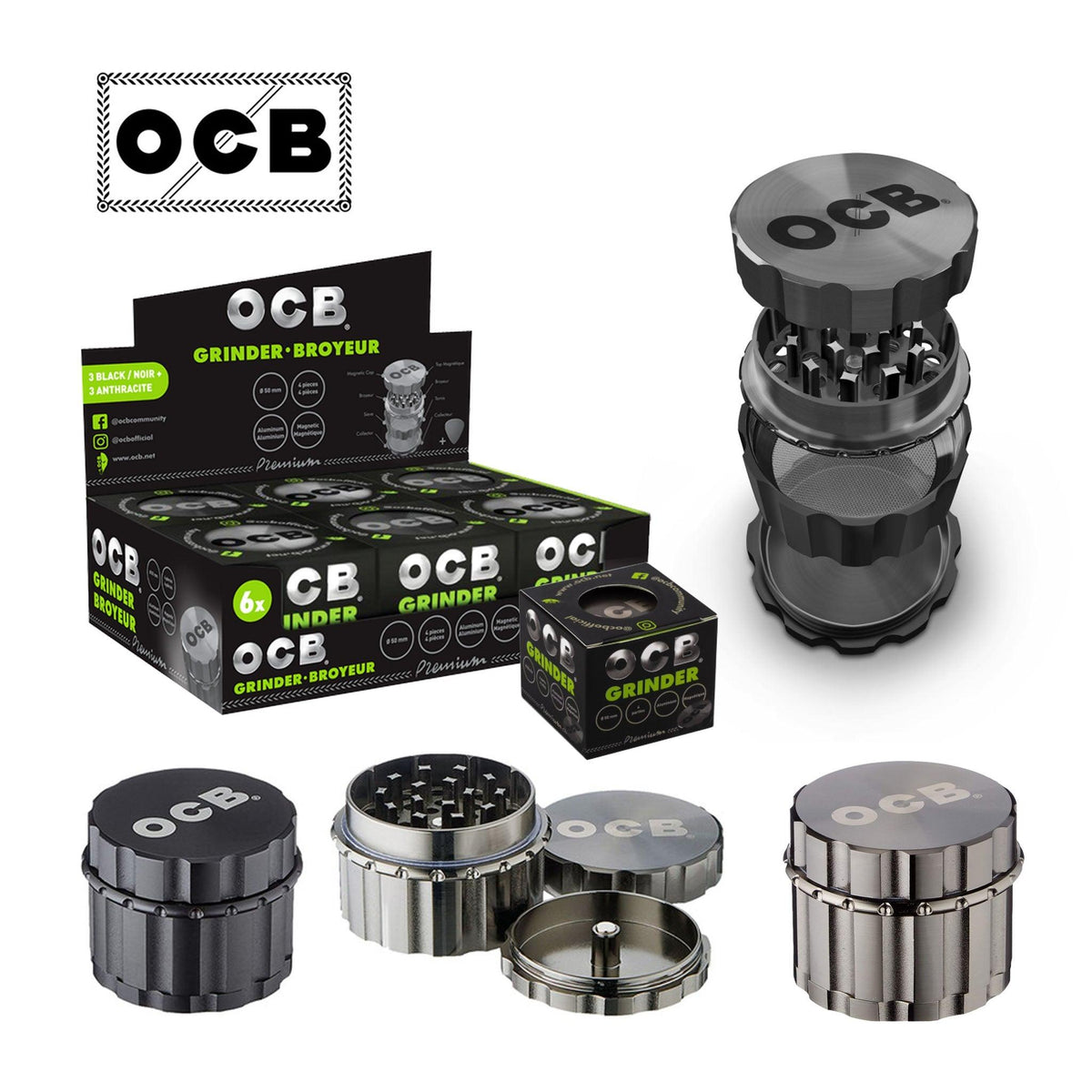 OCB GRINDER METALLO BLACK SILVER 6PZ - koseakasa
