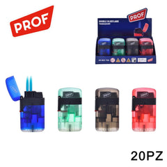 ART.40803728 PROF ACCENDINO TURBO DOPPIA FIAMMA BLU TRASLUCIDO CONF. 20PZ - koseakasa