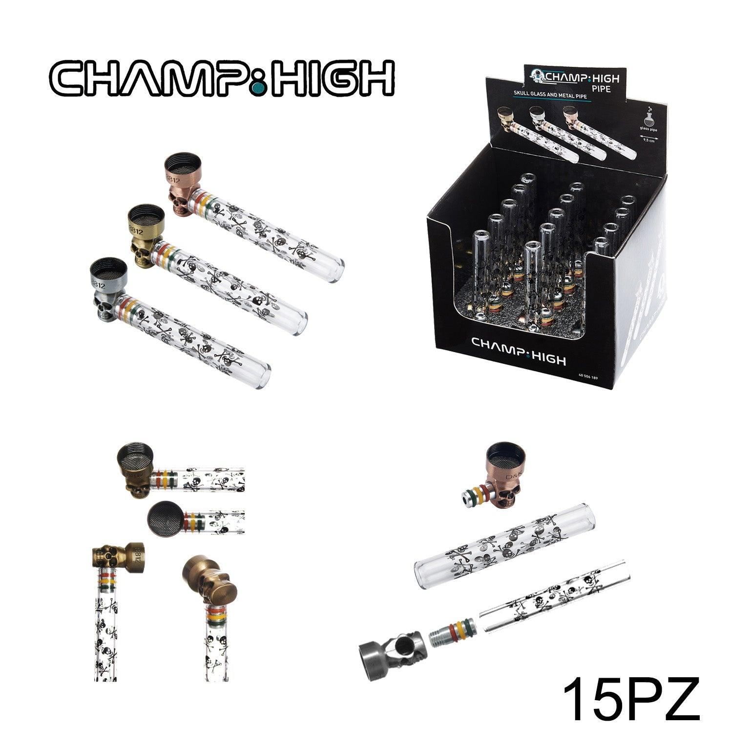 ART.40506189 CHAMPHIGH SKULL METAL AND GLASS PIPE 9.5CM DL15 - koseakasa