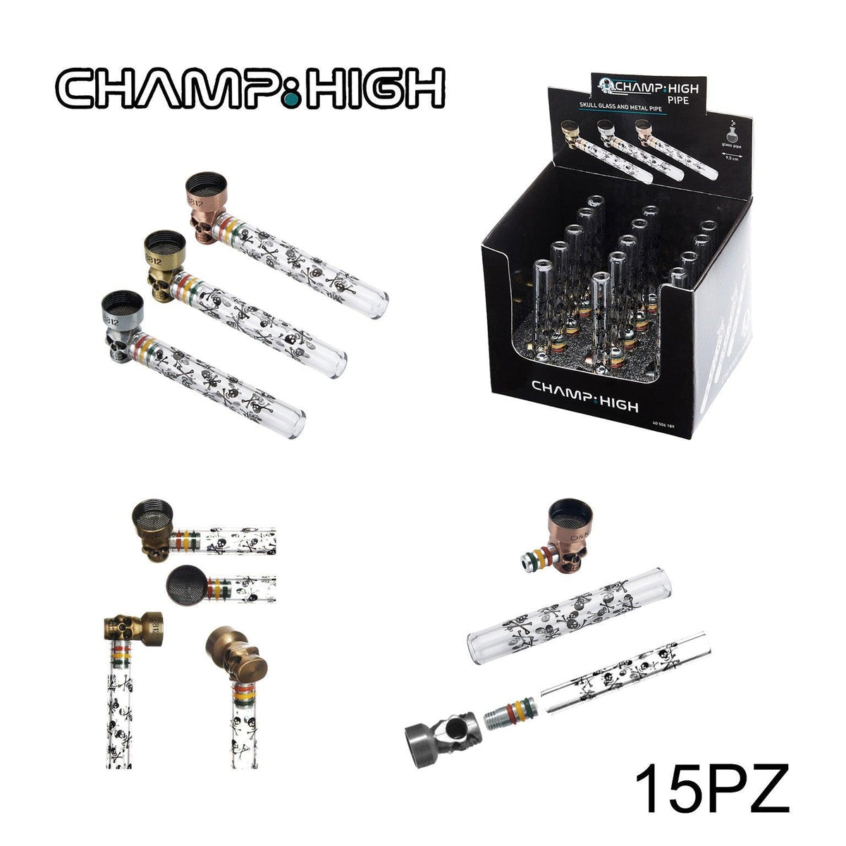 ART.40506189 CHAMPHIGH SKULL METAL AND GLASS PIPE 9.5CM DL15 - koseakasa