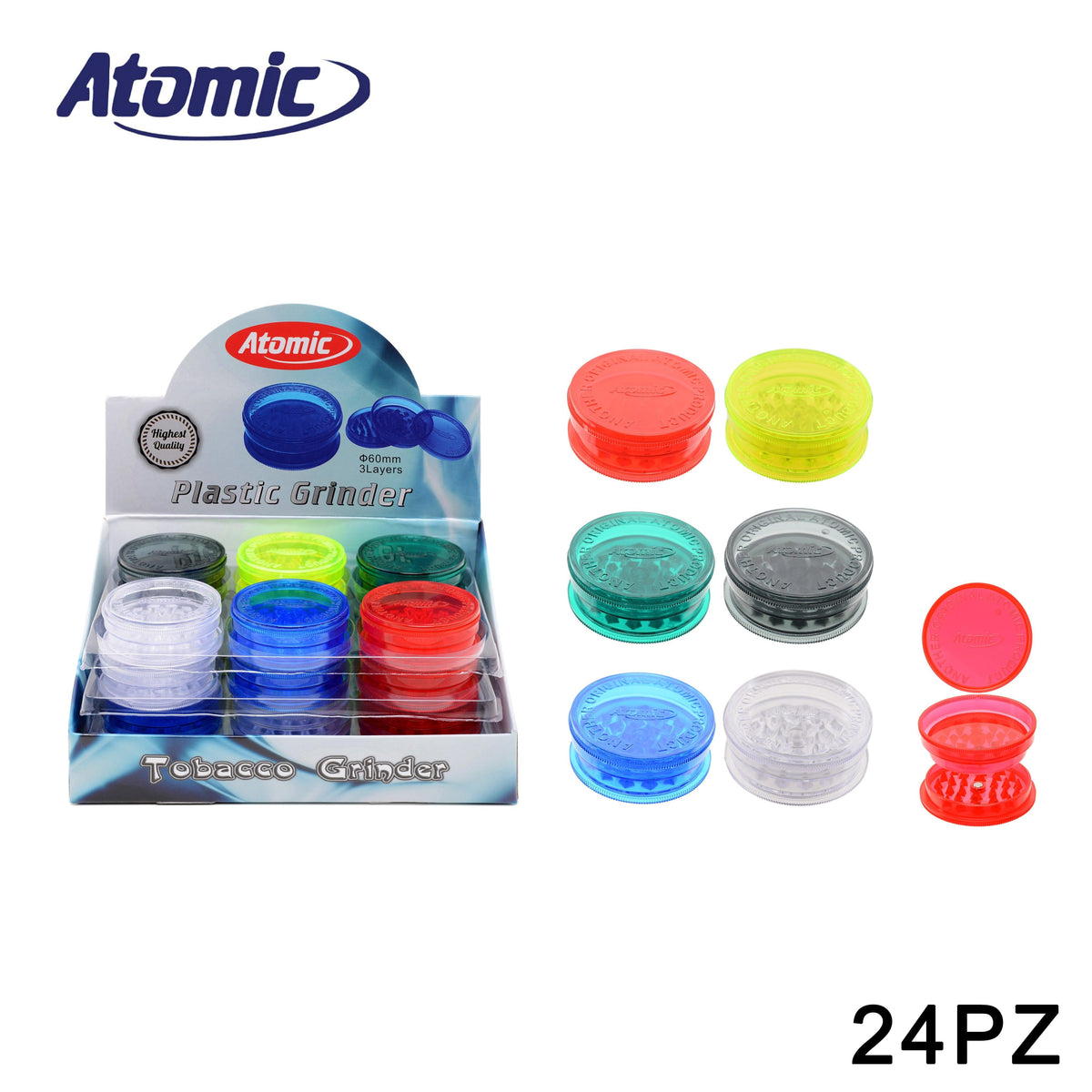 ART.0212495 ATOMIC IN PLASTICA Ø60MM 3 PARTI 6 COLORI ASS. CONF.24PZ - koseakasa
