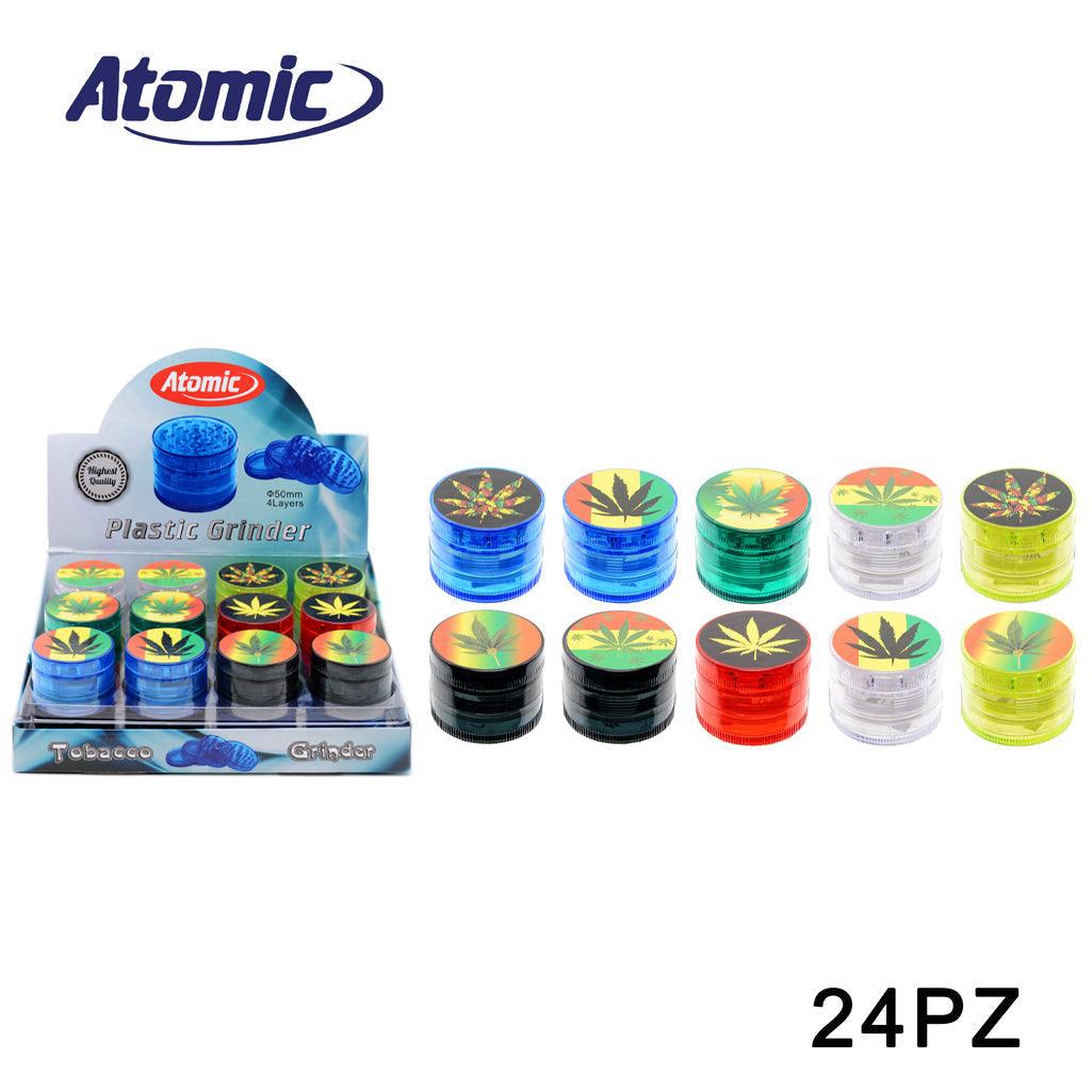 ART.0212512 ATOMIC GRINDER IN PLASTICA 4 PARTI 6 DISEGNI CANNABIS CONF.24PZ - koseakasa