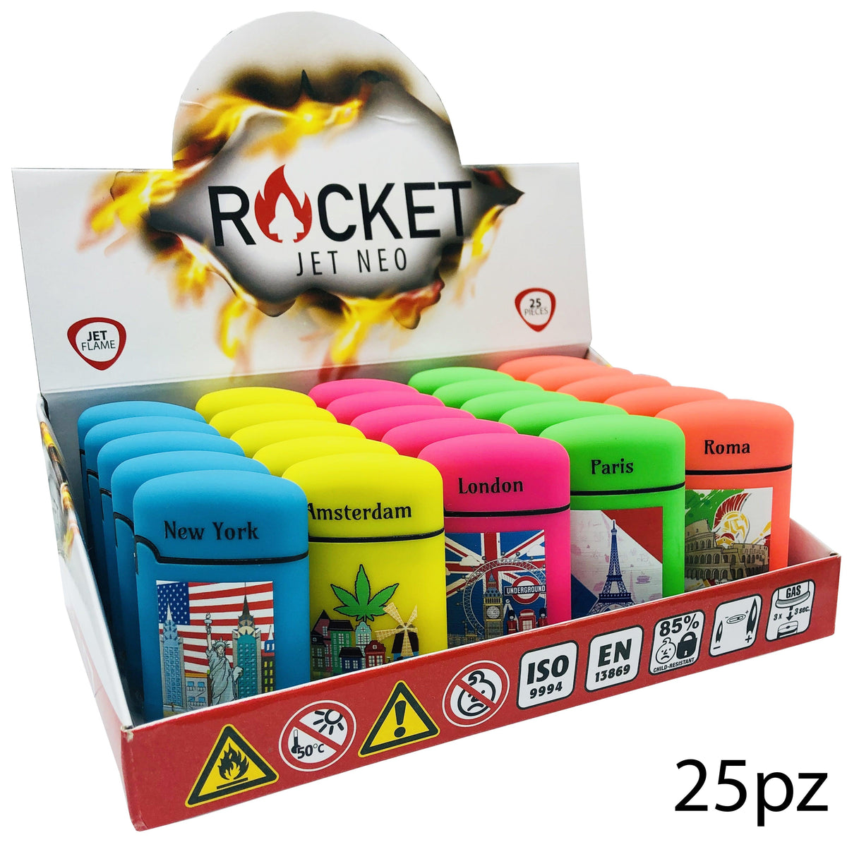 ART.8326301 ROCKET ELECTRONIC LIGHTER RICARICABILE NEON RUBBER CITY - koseakasa