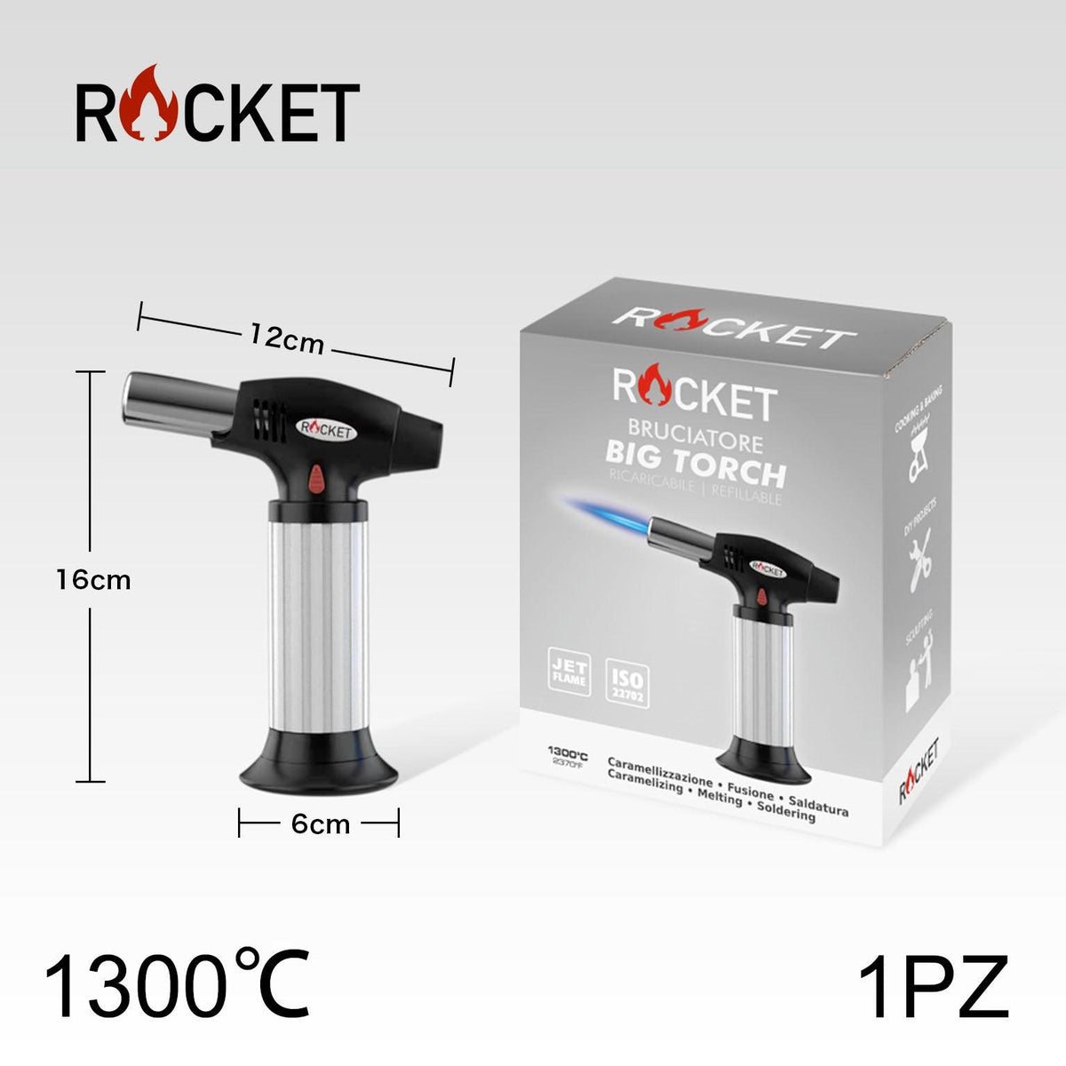 ART.8326230 ROCKET TURBO BRUCIATORE BIG TORCH RICARICABILE SILVER 1PZ - koseakasa