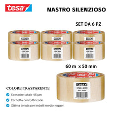 TESA NASTRO PP ACRILIC SILENZIOSO 66MX50MM TRASPARENTE 6PZ - koseakasa