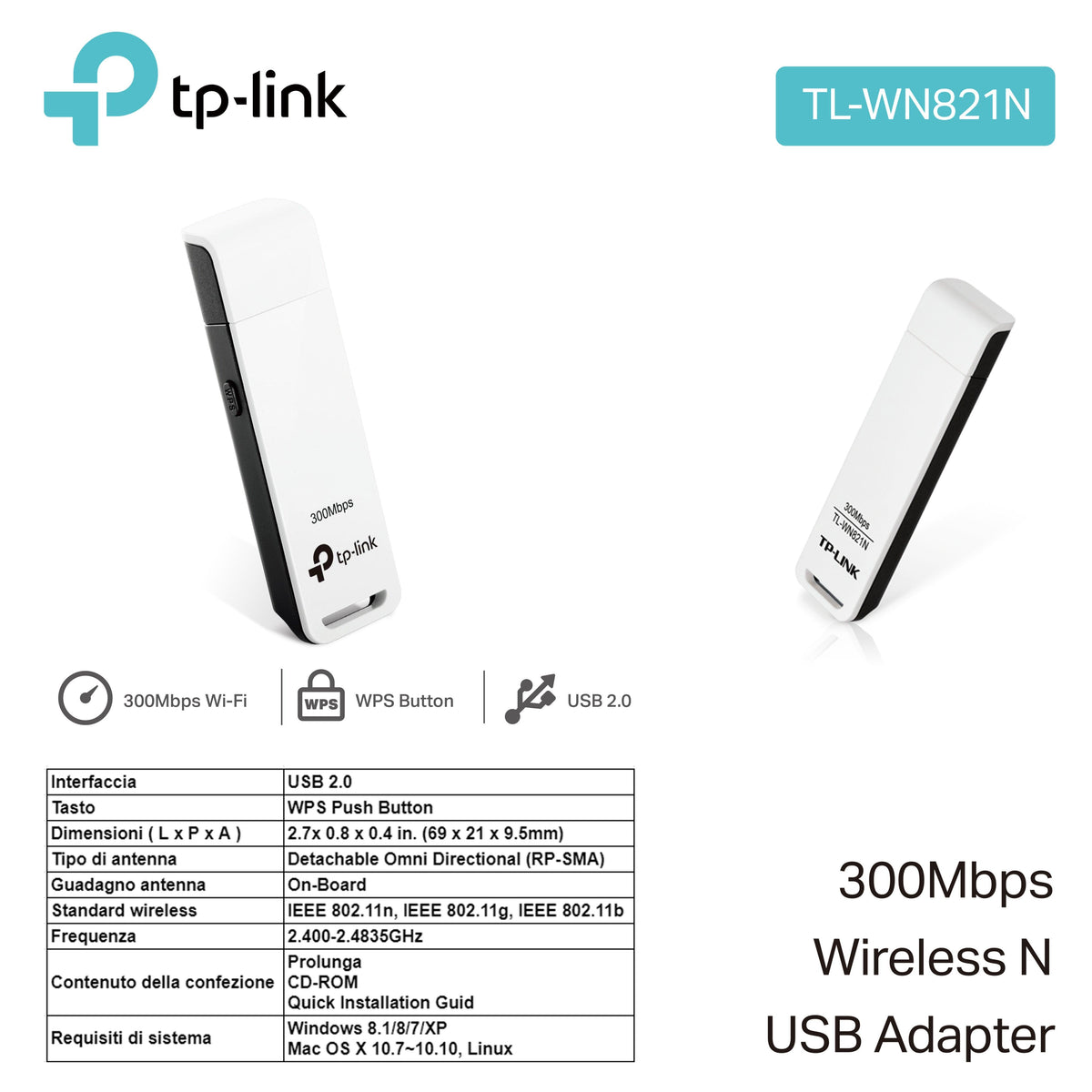 USB 300MB WIRE TP-LINK  ART.TL-WN821N 1PZ - koseakasa