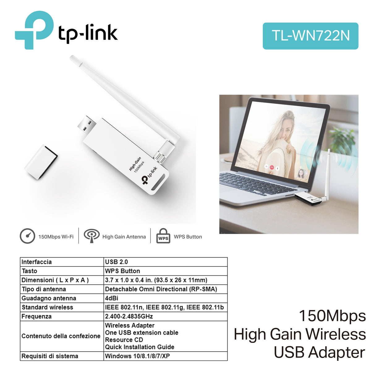 USB 150MB WIRE TP-LINK  ART.TL-WN722N 1PZ - koseakasa