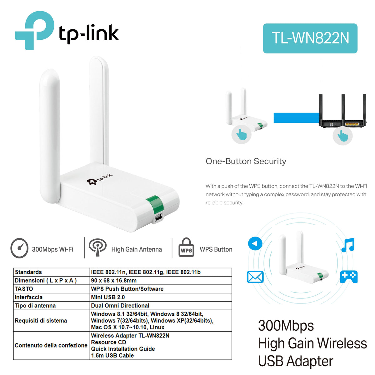 USB 300MB WIRE TP-LINK  ART.TL-WN822N 1PZ - koseakasa